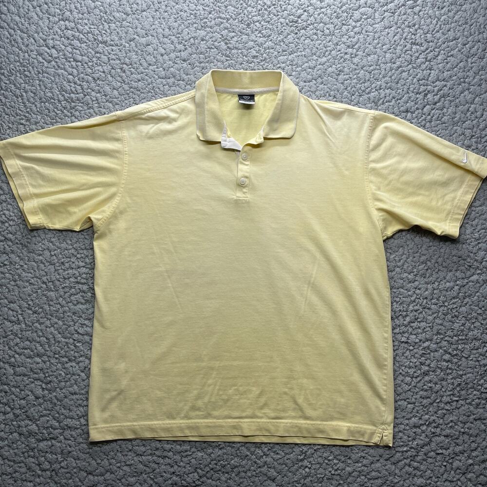 Nike Golf Dri-Fit Polo Shirt Mens Large Yellow Solid Short Sleeve Button Up